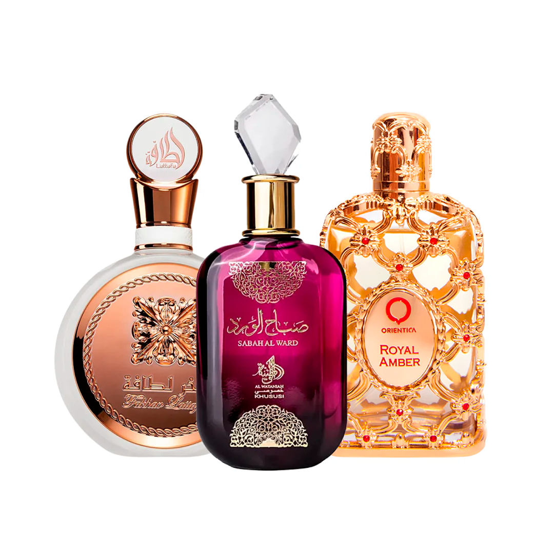 COMBO DOS MAIS PEDIDOS - Royal Amber + Fakhar Rose + Sabah Al ward - Eau de Parfum